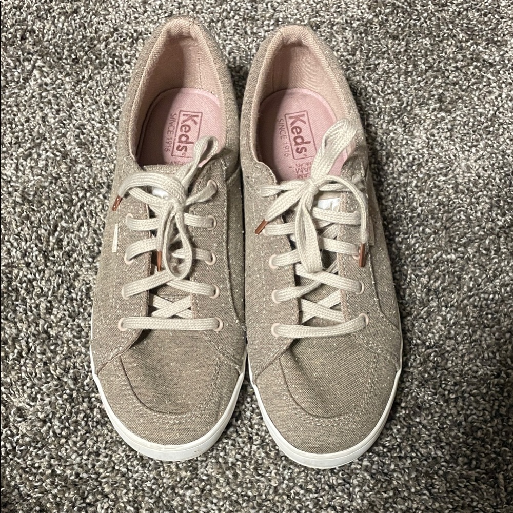 Keds Taupe Canvas Lace-Up Sneakers